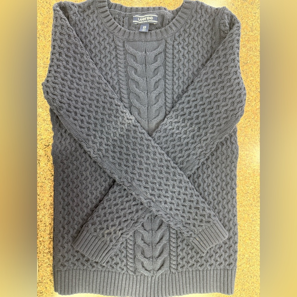 Lands' End Men's Charcoal Cable Knit Sweater